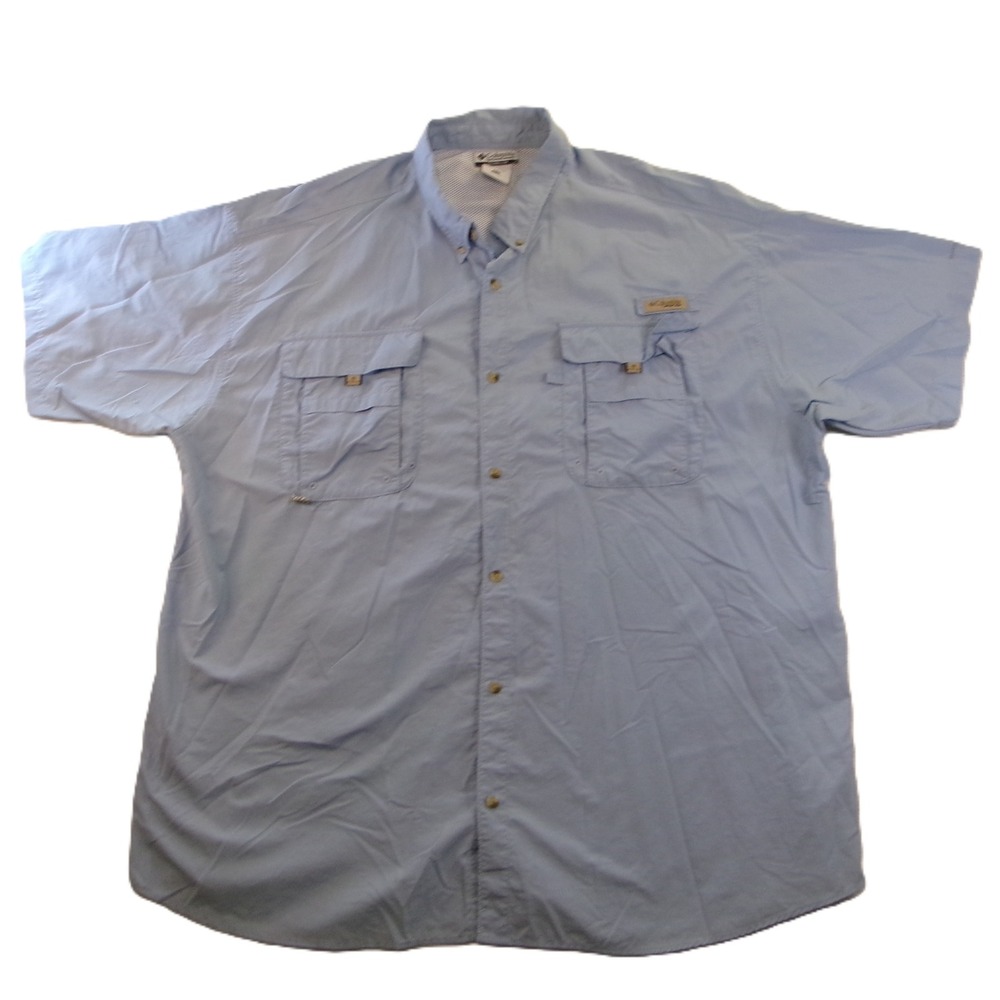 Columbia‎ Mens 3XT PFG Fishing Shirt Blue Short Sleeve Omni-Shade